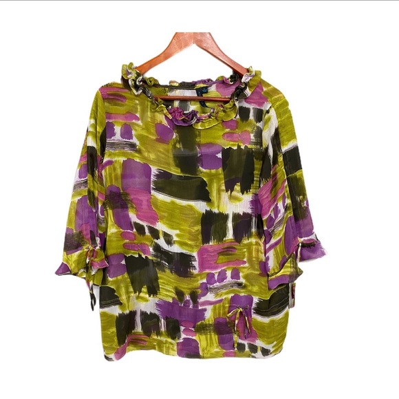 AUDREY‎ MAI SHEER MULTI PATTERN TOP - Picture 1 of 7